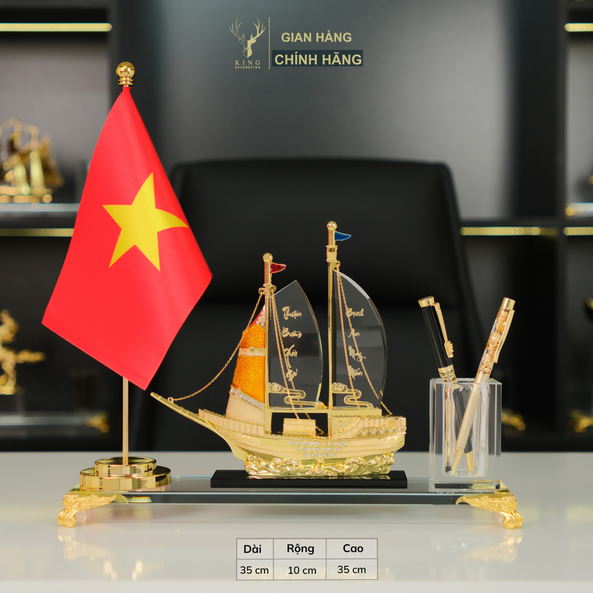 Hộp Cắm Bút Doanh Nhân Thuyền Đính Đá 1 Cờ - KD04