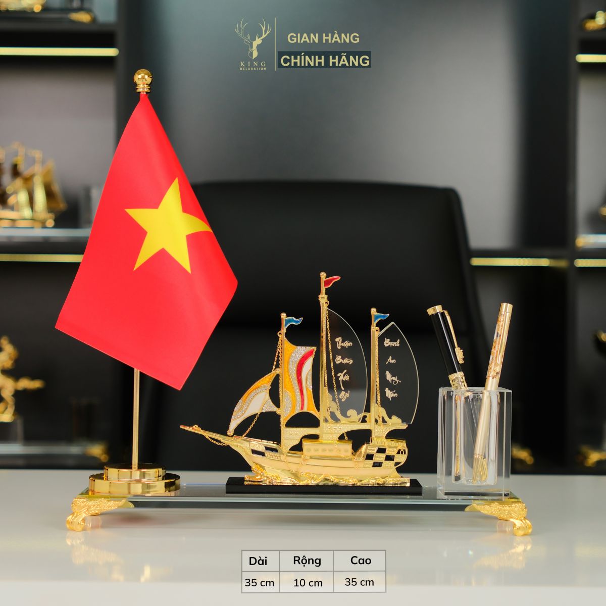 Hộp Đựng Bút Doanh Nhân Thuyền Tài Lộc 1 Cờ - KD28