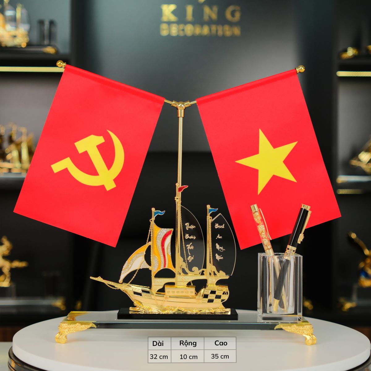 Hộp Đựng Bút Doanh Nhân Thuyền Tài Lộc 2 cờ giữa - KD29